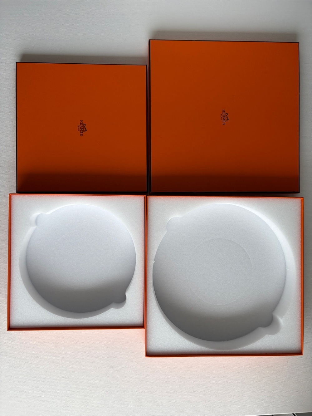 Hermes Orange Storage Boxes with White Foam Inserts